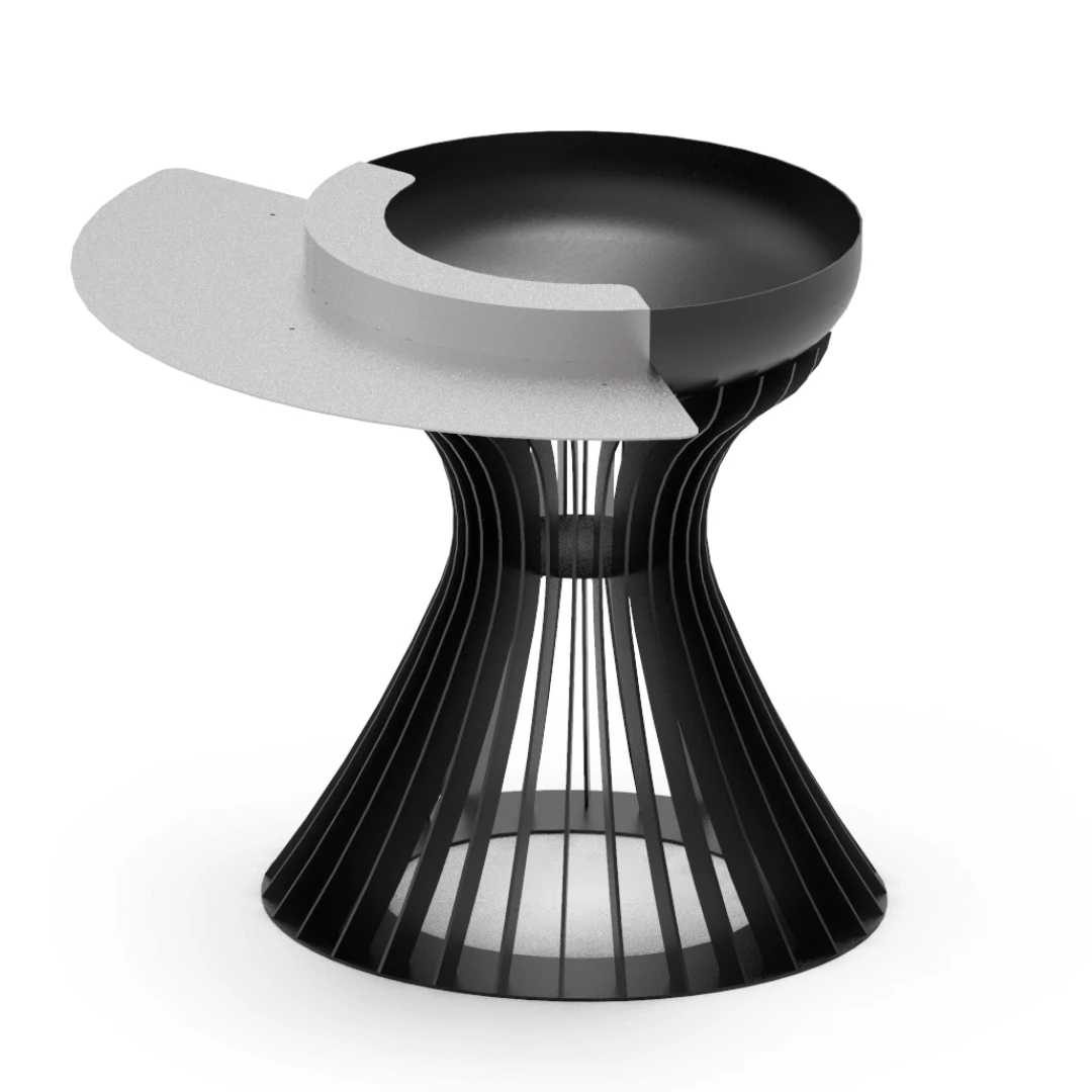 POMPEI Drink Service: vasca e piano a mezzaluna in acciaio inox sopra la struttura a lamelle (render)